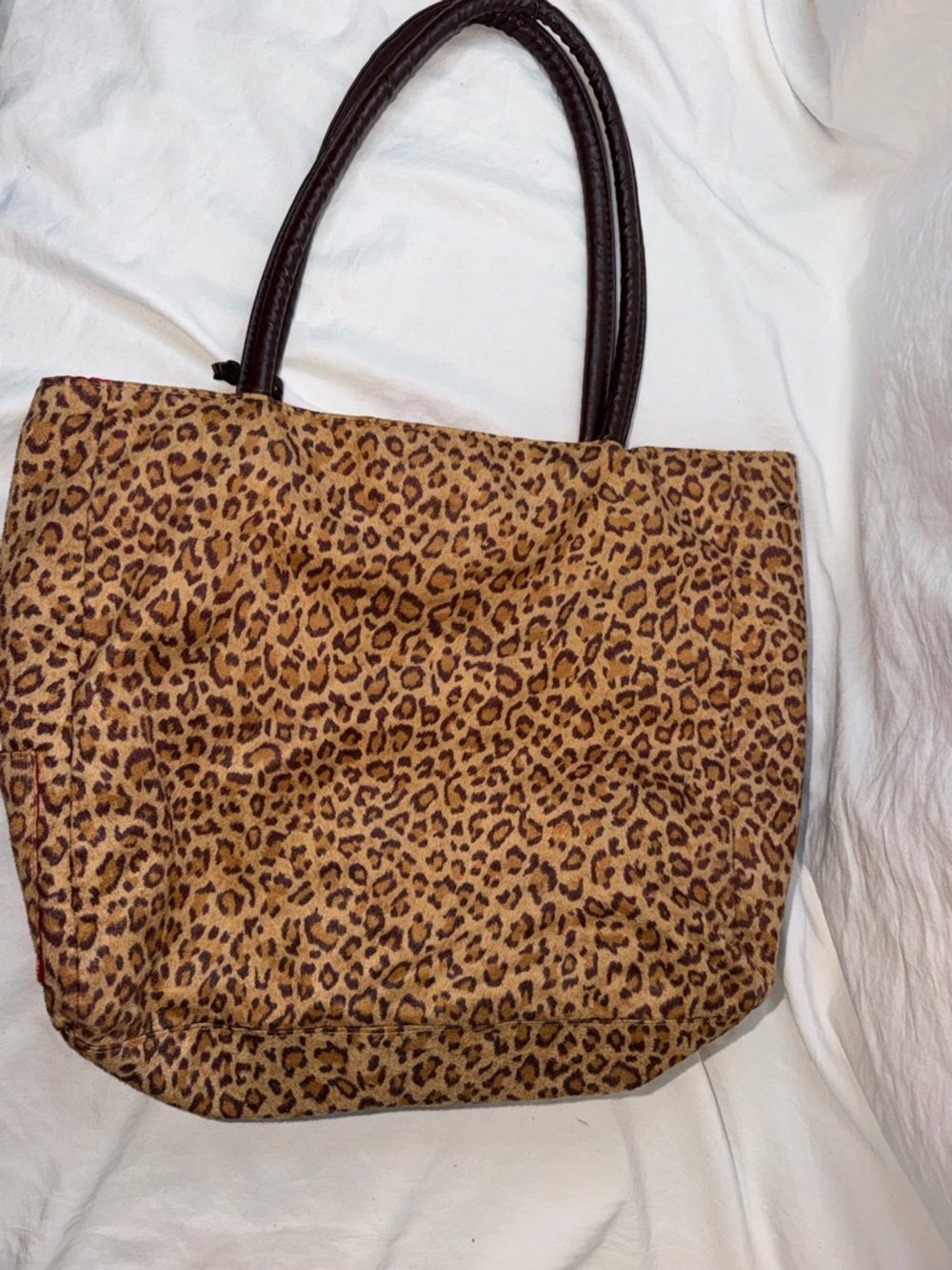 Neiman Marcus Tote Bag Leopard Cheetah Animal Print Handbag Faux Suede - Picture 3 of 7